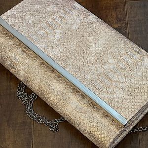 Faux snakeskin metallic gold and silver sheen hard large clutch